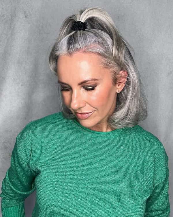 half-up-half-down-gray-hair Half Up Half Down Gray Hair