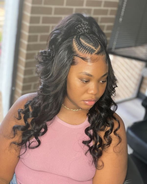 Half Up Half Down with 3 Stitch Braids