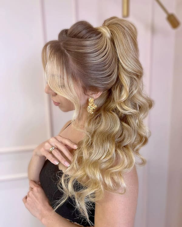 High Ponytail and Bangs for Thick Hair