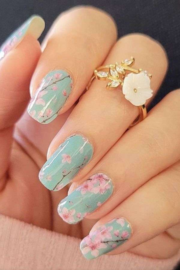 Japanese Cherry Blossom Nails