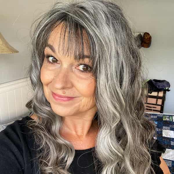 long-wavy-salt-and-pepper-hair-with-bangs Long Wavy Salt and Pepper Hair with Bangs