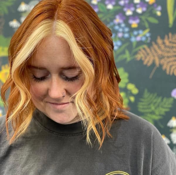 Mixed Blonde and Red Colored Neck-Length Haircut