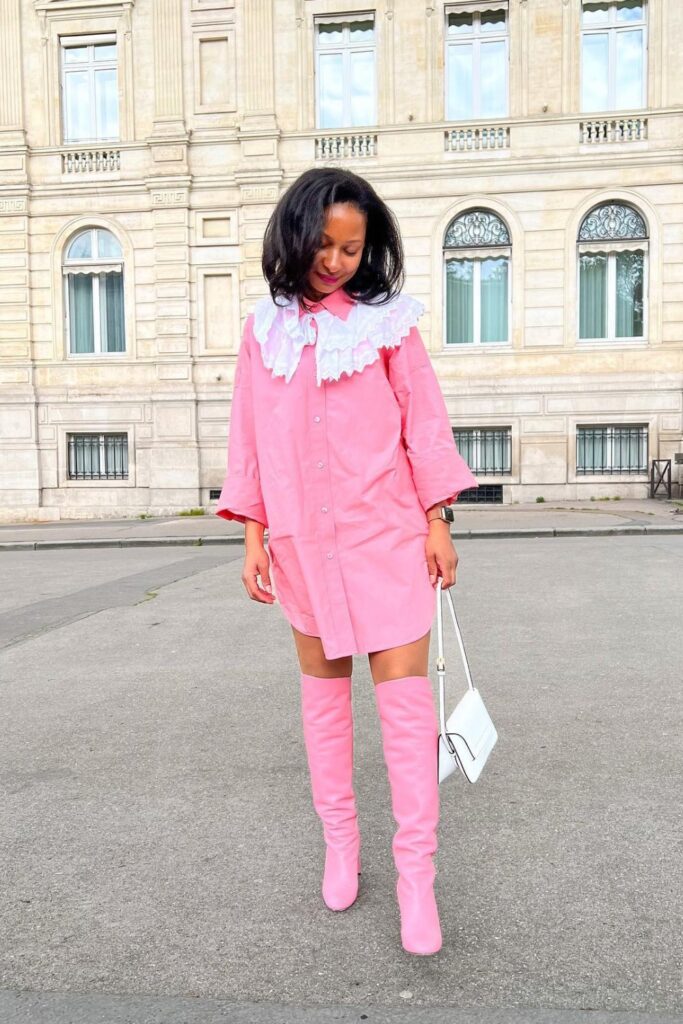 monochromatic-outfit-ideas-16-683x1024-1 Pink Shirt Dress and Boots