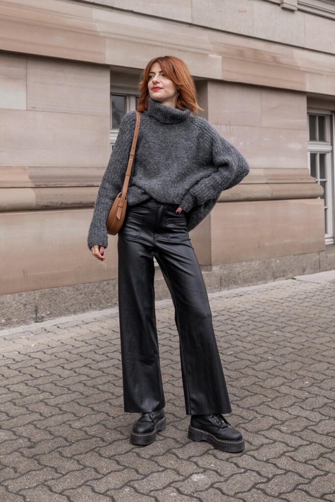 monochromatic-outfit-ideas-24-683x1024-1 Grey Sweater and Leather Pants
