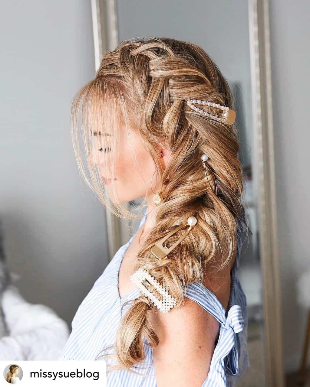 A chunky side fishtail is the perfect hairstyle for New Years Eve!