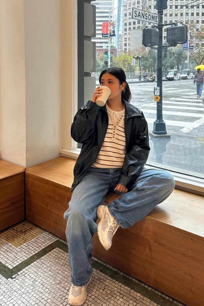 Leather Jacket and Striped Henley