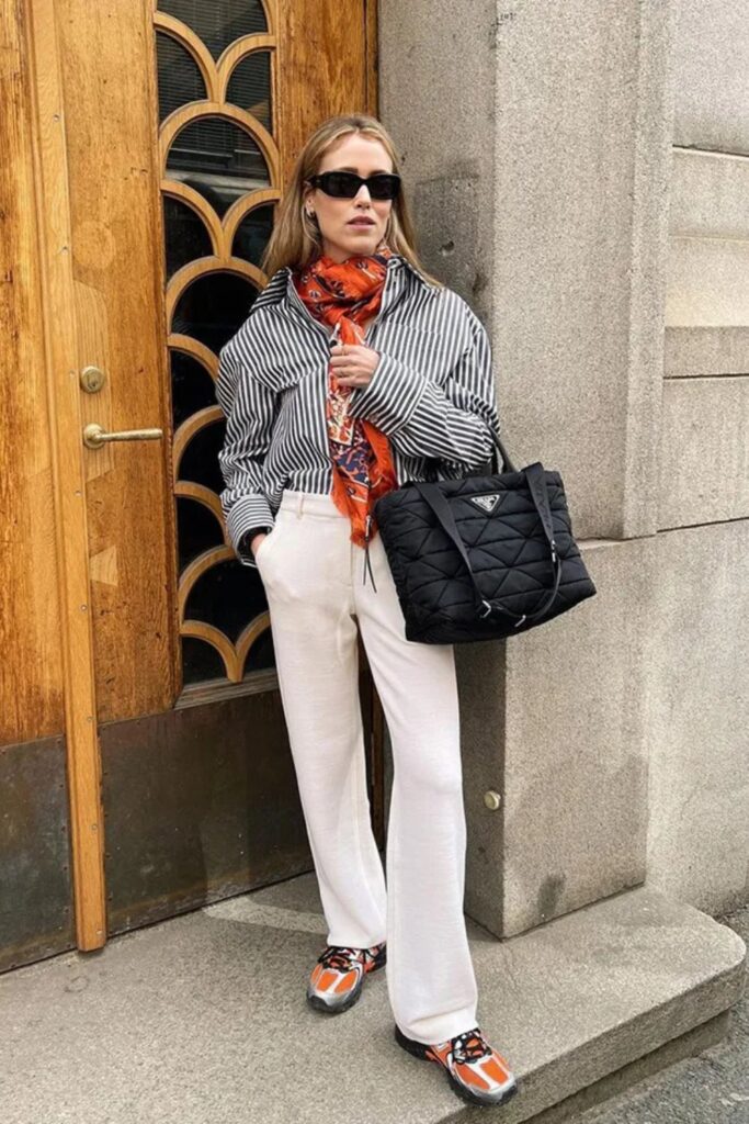 Oversized Shirt and Printed Scarf