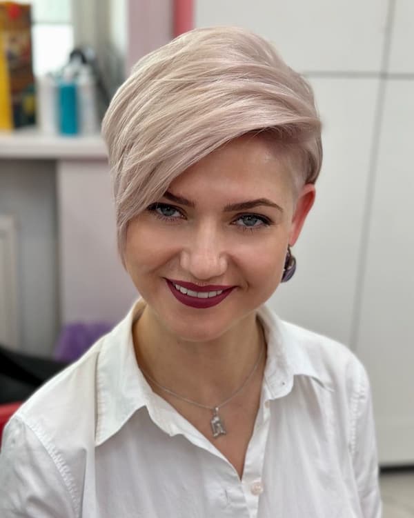 Pink Pixie Haircut with Shaved Side