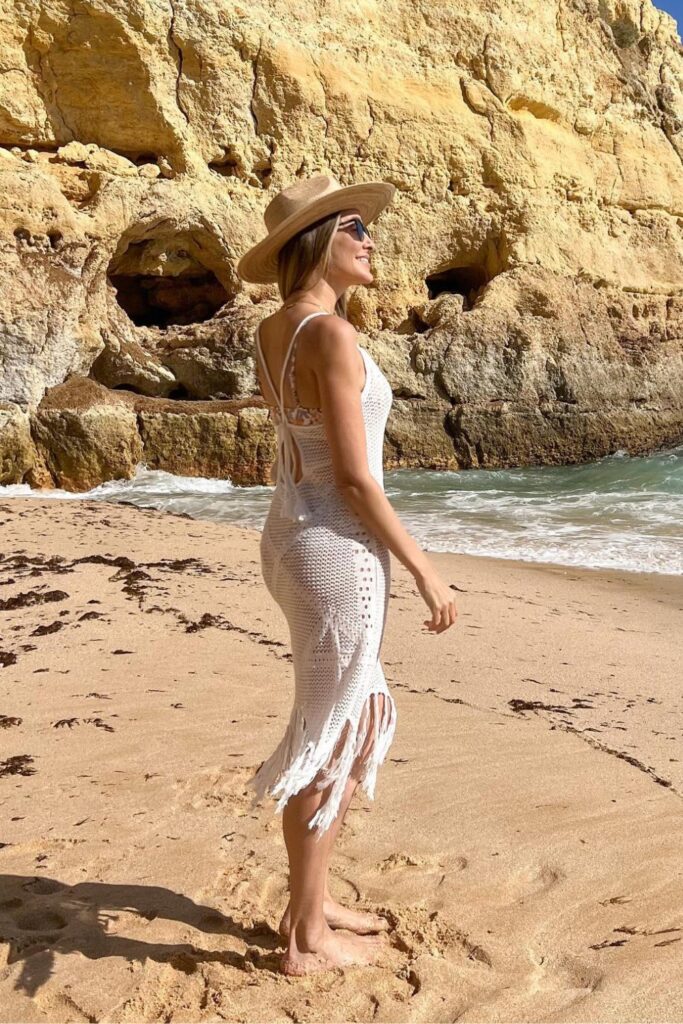 White Crochet Midi Dress