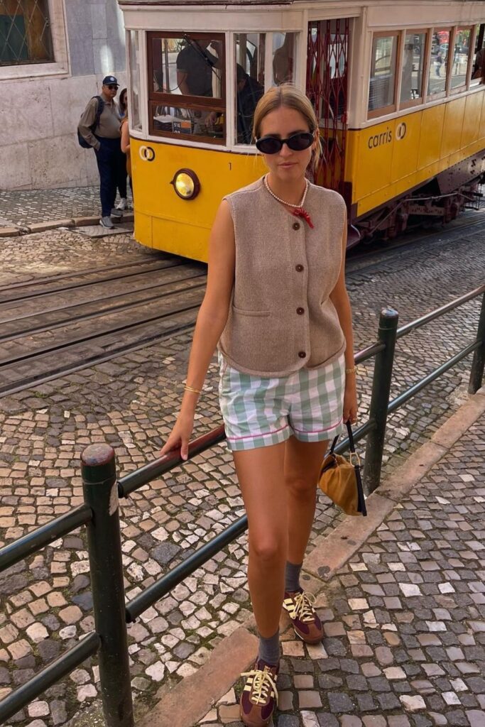 Button-Up Vest and Checkered Shorts