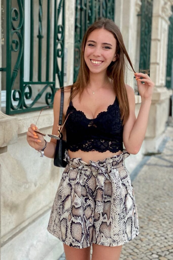 Black Lace Crop Top and Snakeskin Shorts