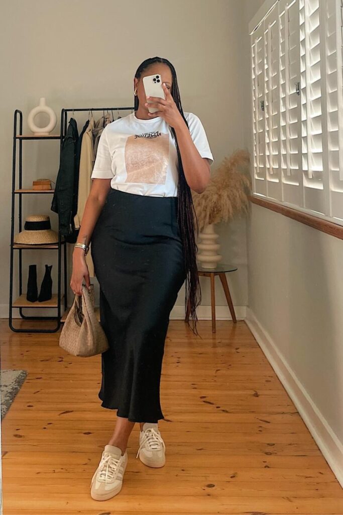 satin-skirt-outfits-13-683x1024-1 Graphic T-Shirt & Black Midi Skirt
