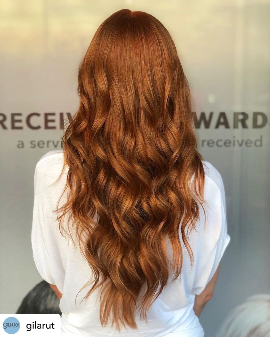 Beautiful auburn hair color.