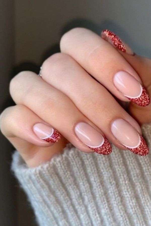 Shimmery Red French Tips