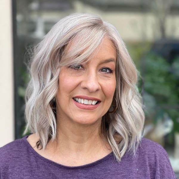 simple-neck-line-gray-hair-with-bangs Simple Neck-Line Gray Hair with Bangs