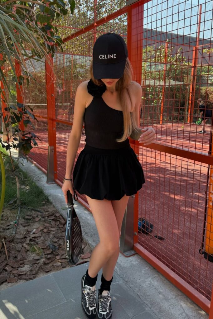 Black Baseball Cap and Halter Top