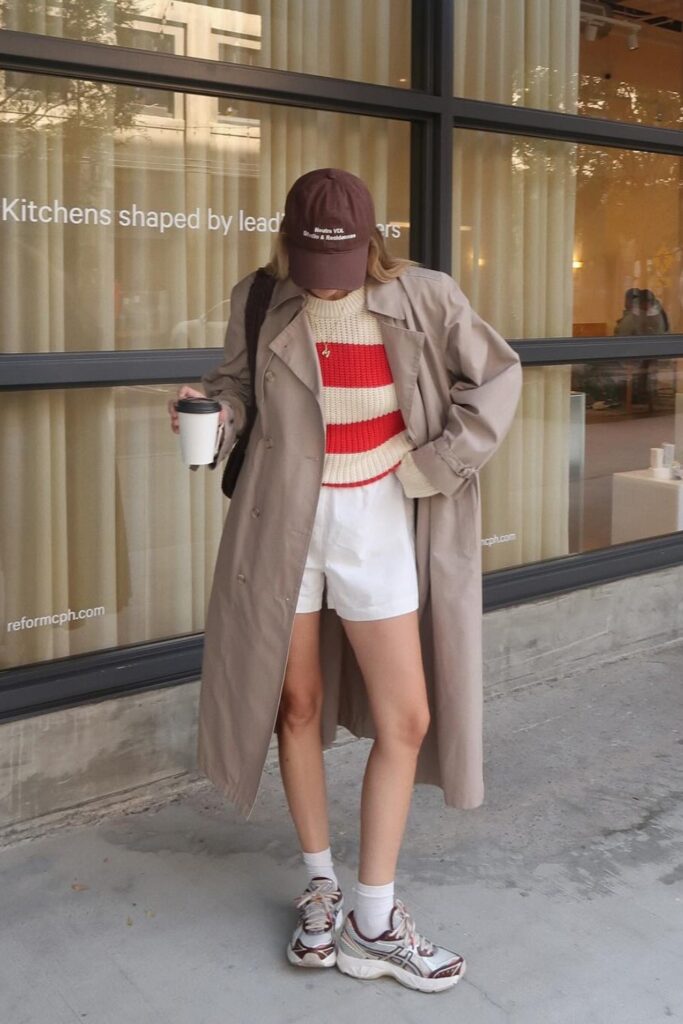 Trench Coat and Striped Sweater