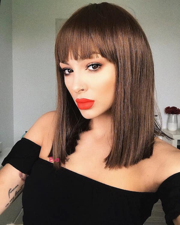 Statement Medium Length Straight Lob with Bangs