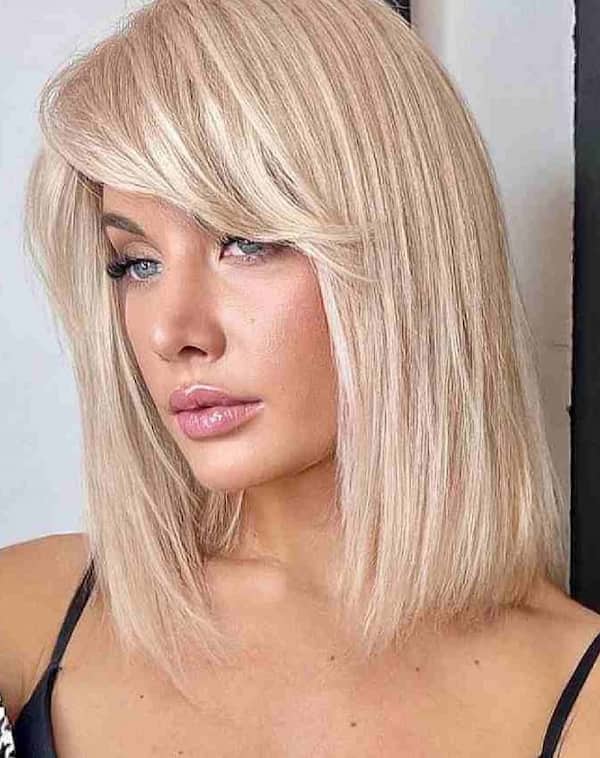 Straight Lob with Layered Bangs for Square Face