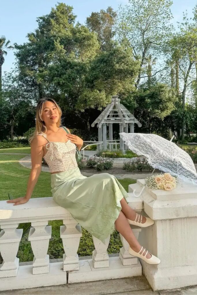 Corset Top and Midi Skirt with Mary Janes