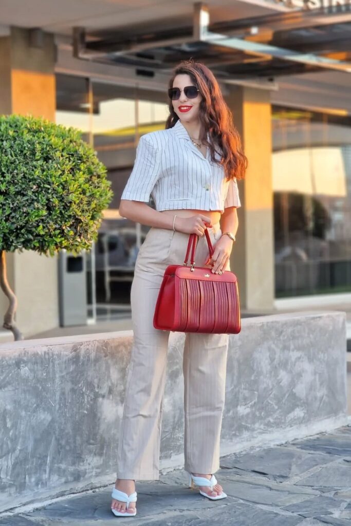 Pinstripe Cropped Blazer and Wide-Leg Pants