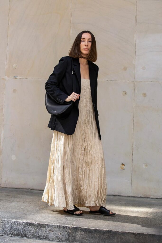 Oversized Blazer and Pleated Maxi Dress