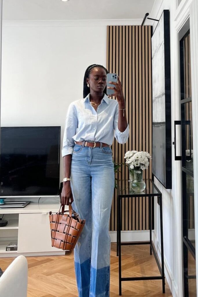 Striped Button-Down and Ombre Jeans