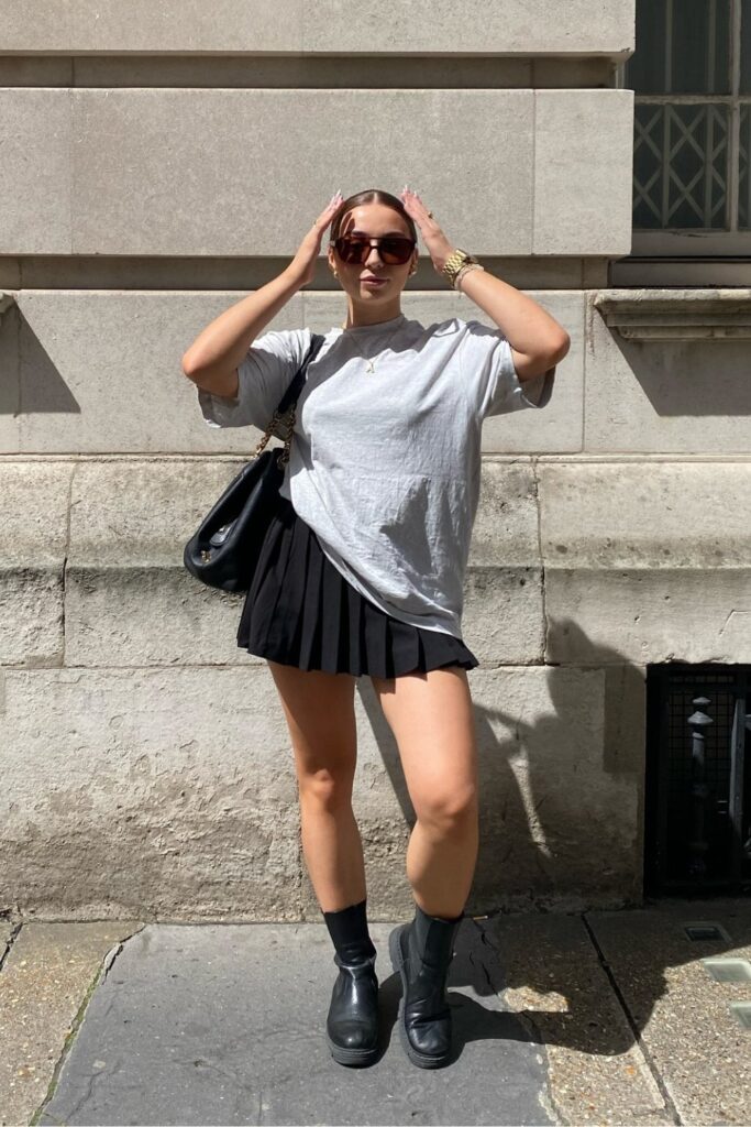 Oversized T-Shirt and Pleated Mini Skirt