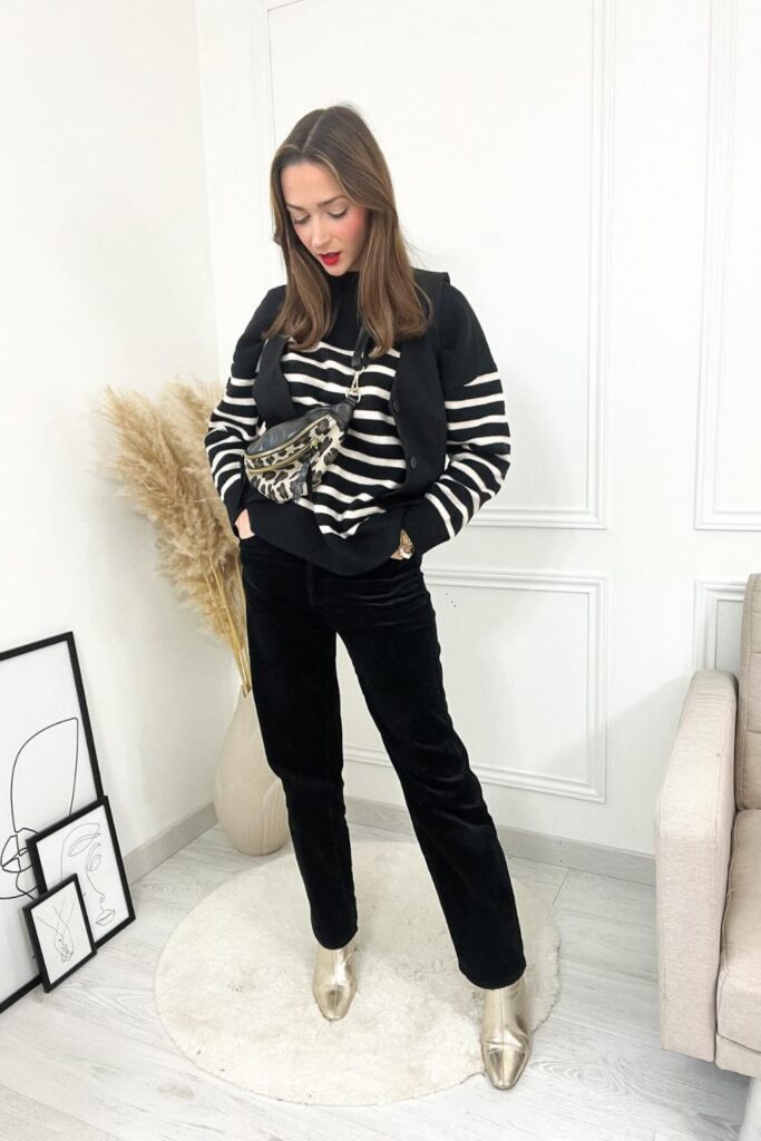 Striped Sweatshirt with Velvet Pants