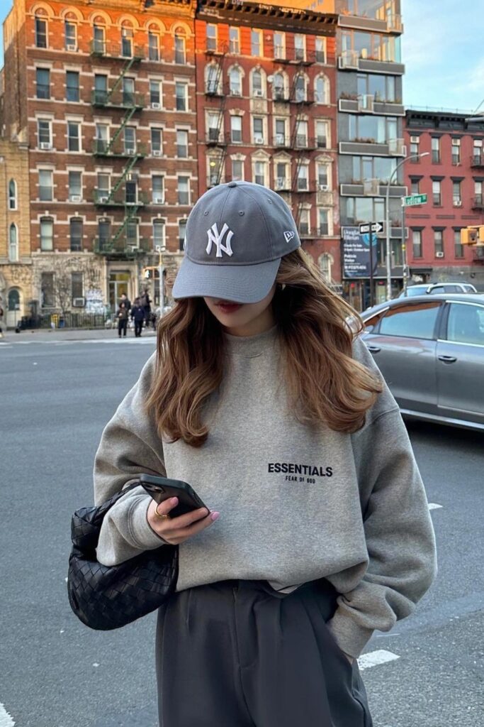 Gray Sweatshirt and Pleated Trousers