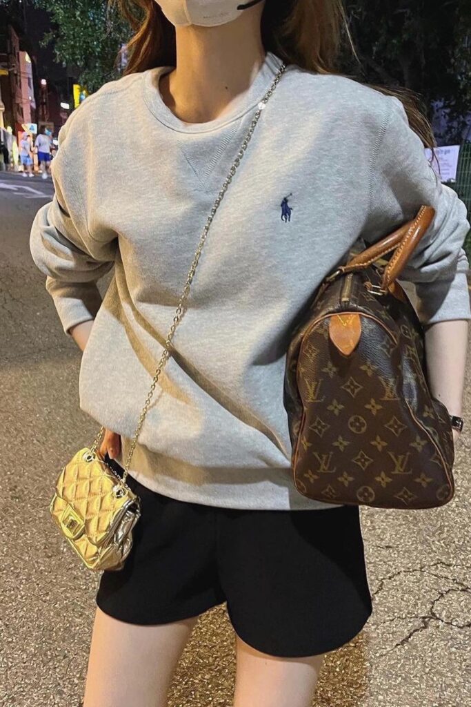 Gray Sweatshirt and Black Shorts