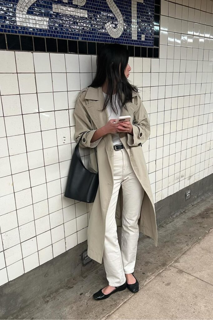 Beige Trench with All-White Basics
