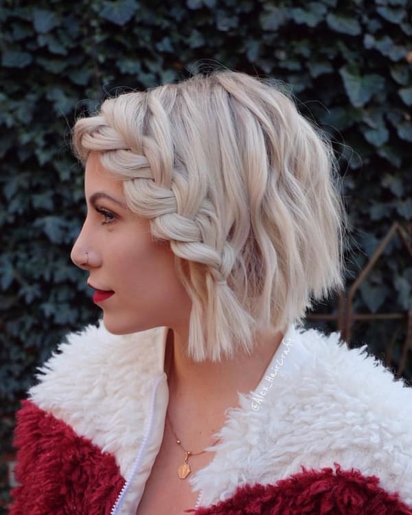 Wavy Bob with French Lace Braid