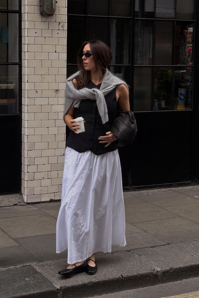 white-skirt-outfits-9-683x1024-1 Sleeveless Top and Maxi Skirt with Sweater
