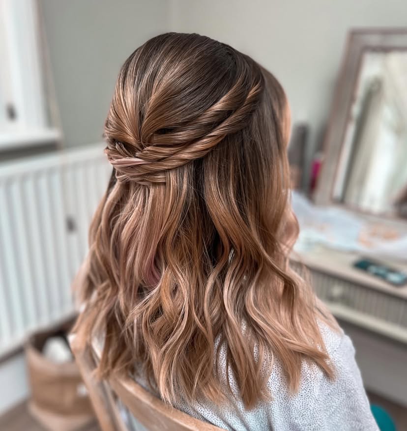 winter-hairstyles-12 Beautiful twisted half updo.