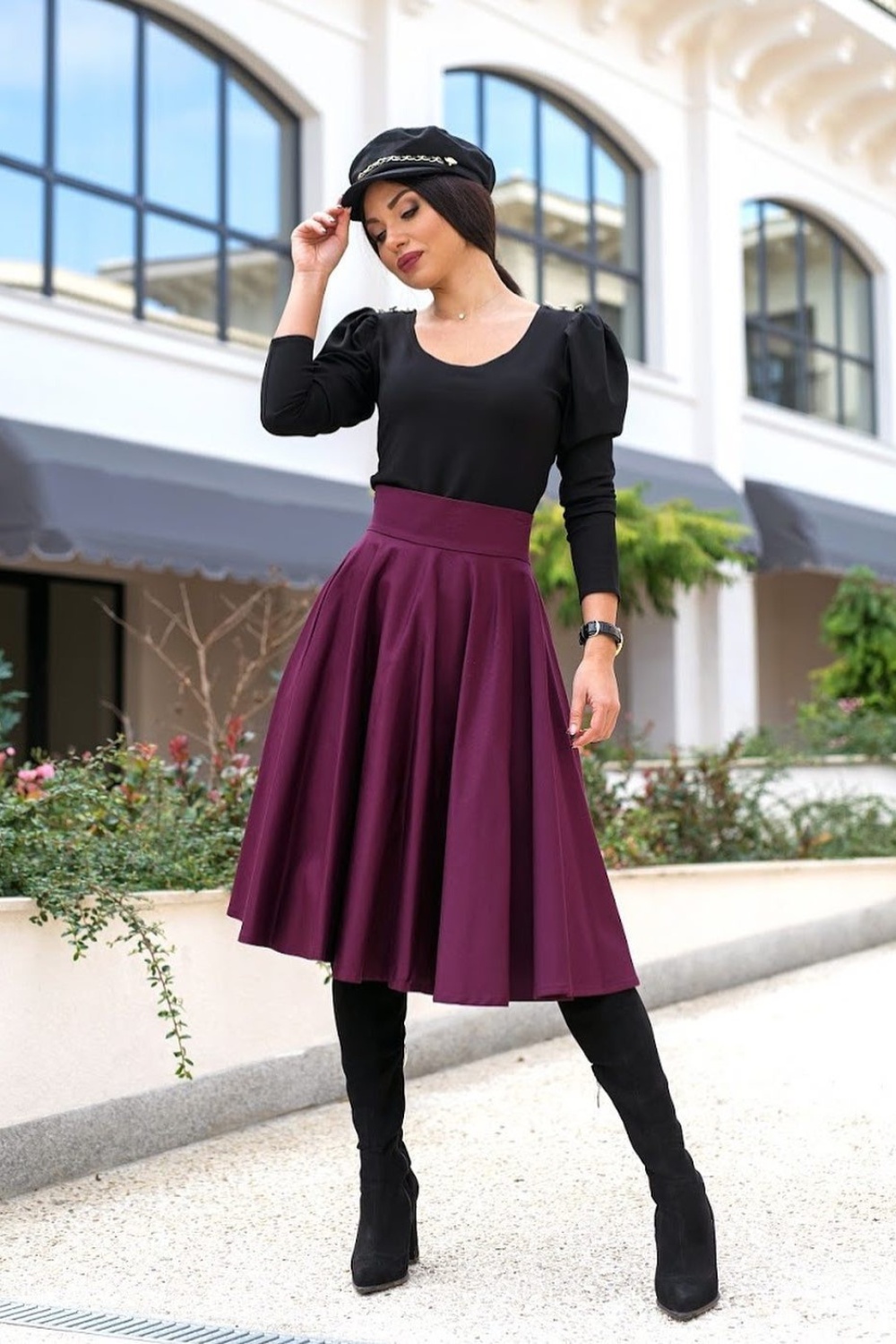 winter-skirt-outfit-3 Romantic Flair: Puff Sleeves and Midi Skirt