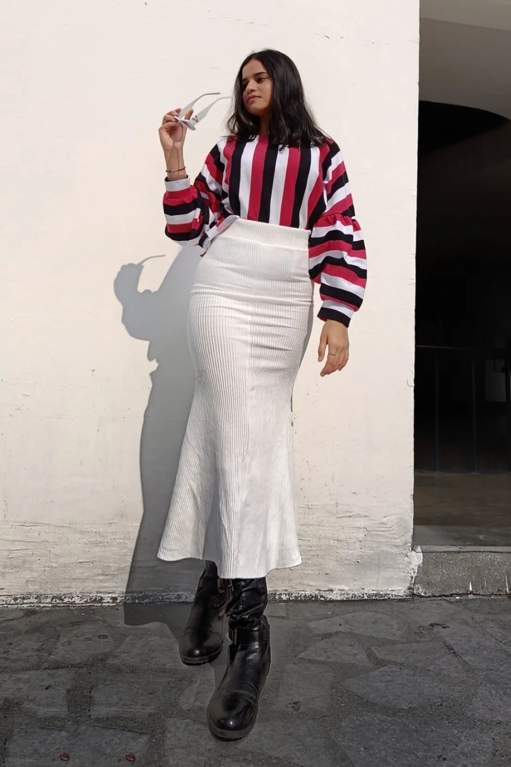 winter-skirt-outfit-5 Cozy Chic: Striped Sweater and Ribbed Maxi