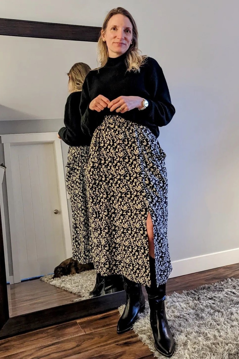 winter-skirt-outfit-6 Boho Winter: Turtleneck and Floral Maxi