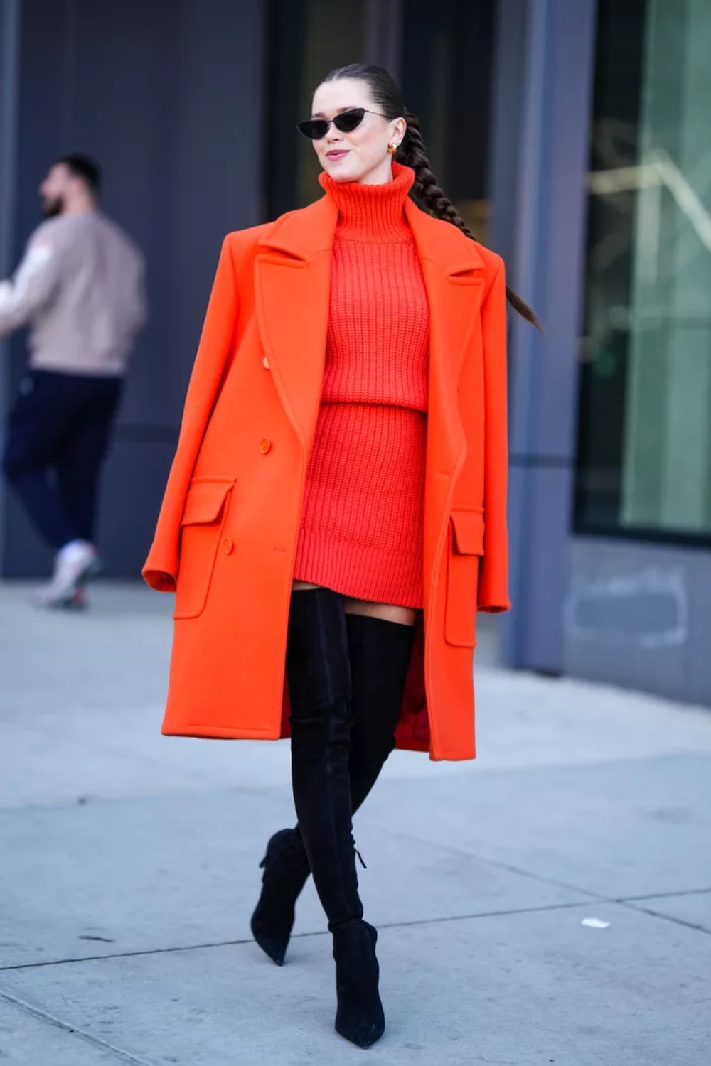 winter-skirt-outfit-7 Bold and Bright: Oversized Coat and Sweater Dress